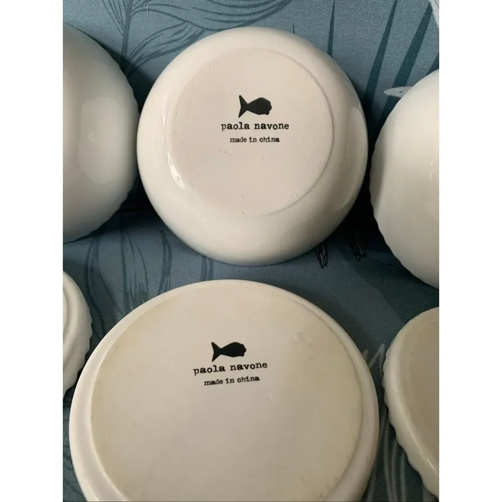 3 Paola Navone Crate & Barrel white scalloped Bowls & Sauces Set Lot